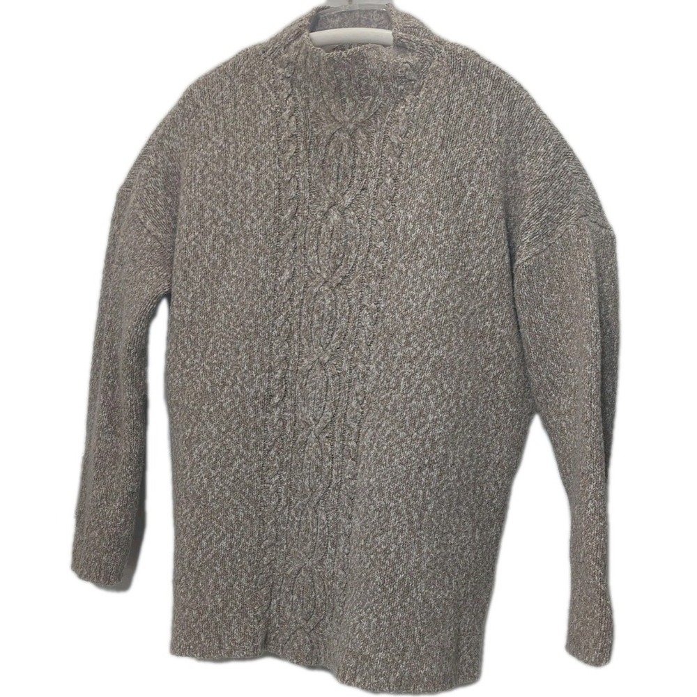 J Jill Mock Turtle Neck Brown / White Sweater L Tall  Bust Tweed Oatmeal cable